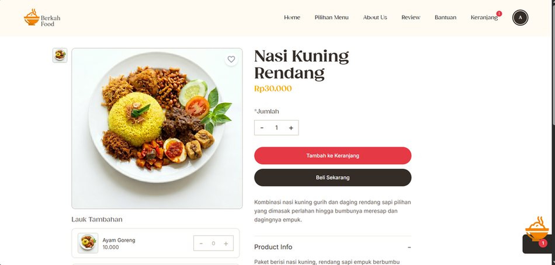 Tampilan halaman detail produk BerkahFood