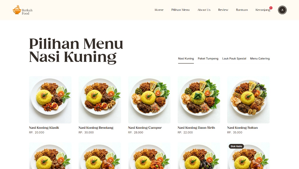Tampilan halaman produk BerkahFood