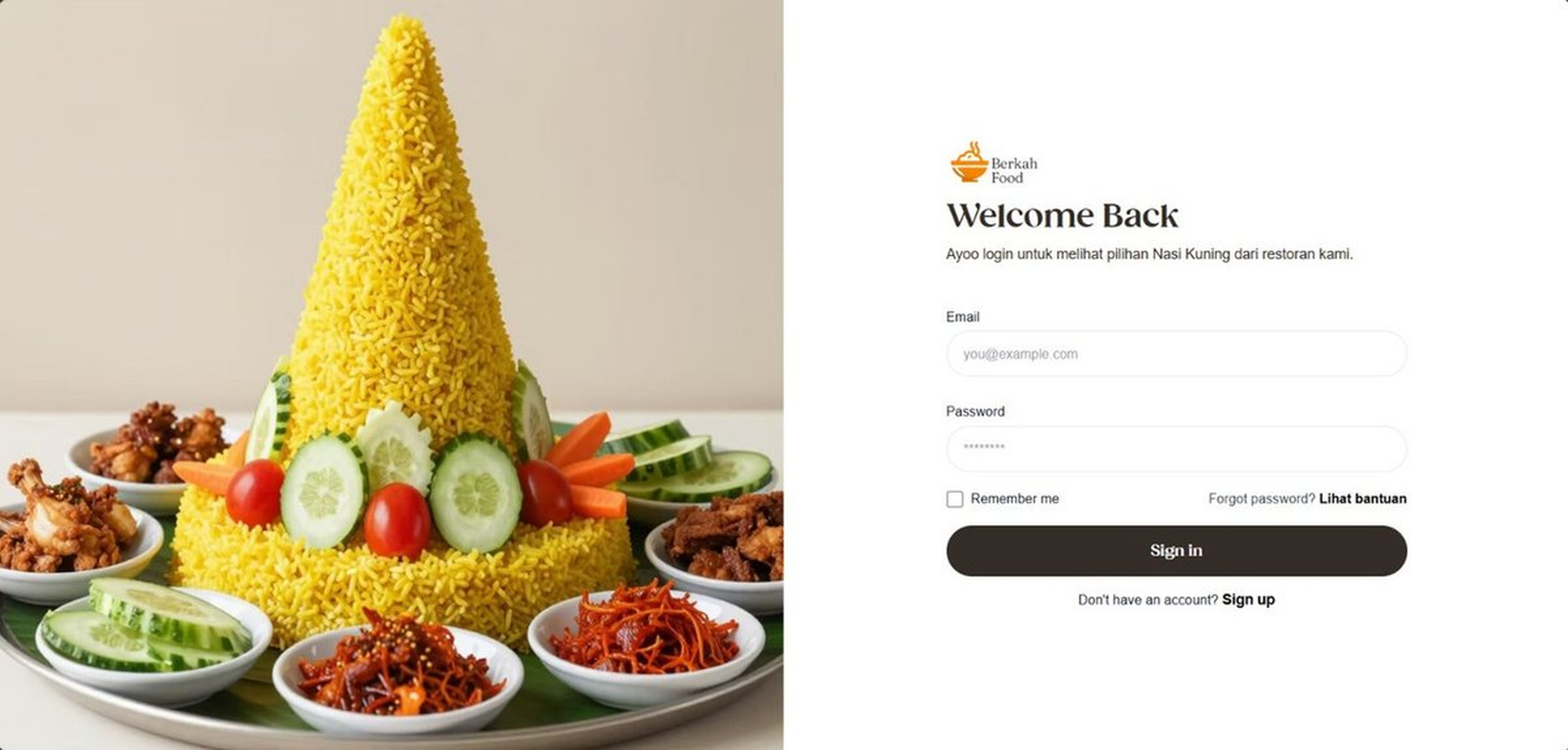 Tampilan halaman login pelanggan BerkahFood